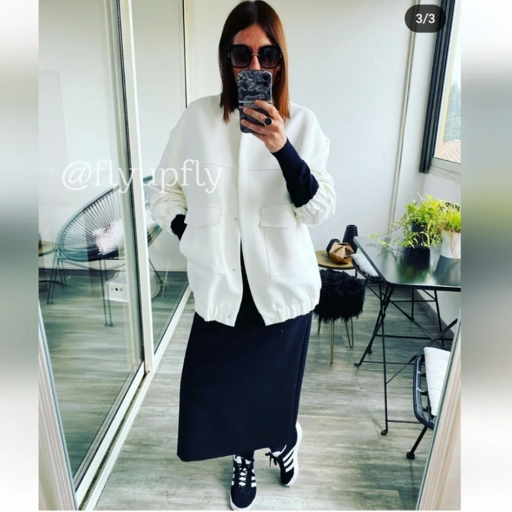 ZARA OVERSIZED LONG BOMBER WHITE SIZE XS L - Picture 11 of 16